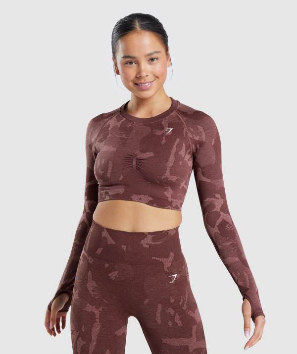 Damske Crop Top Gymshark Adapt Camo Seamless Long Sleeve Ruzove Hnede | ZL7083914